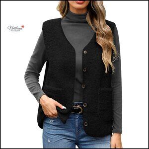 Women's Fleece Vest Sleeveless Lightweight Button Jacket Winter Warm Soft Coat